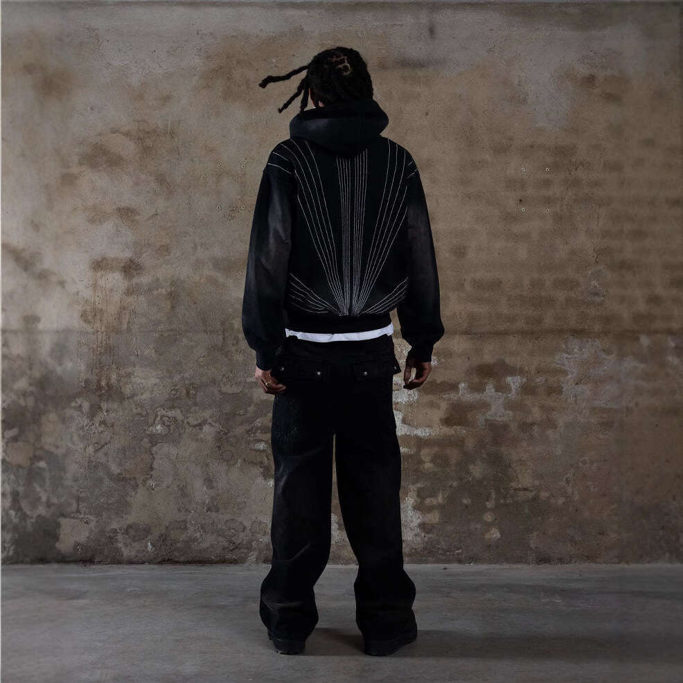 2024 Autumn/Winter Street Trendy Casual Solid Color Sternum Hot Diamond Zipper Loose Hoodie Punk Style