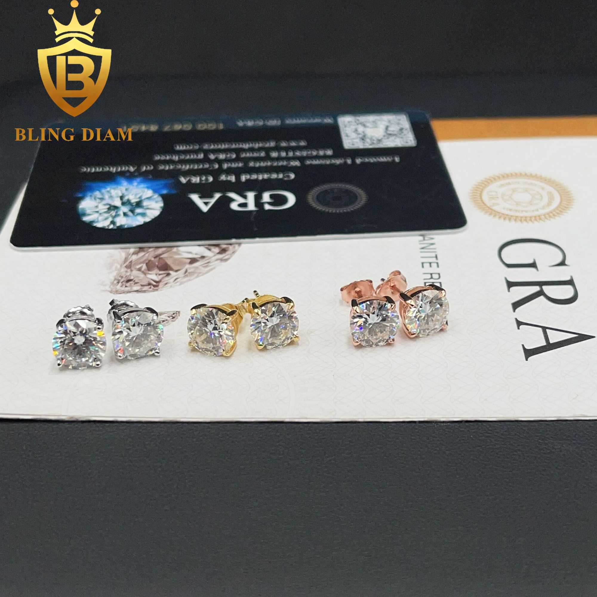 8MM Fine Jewelry Gold Plated 925 Sterling Silver VVS Moissanite Diamond Screw Back Stud Earrings