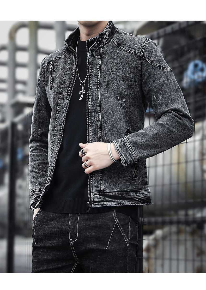 New mens denim jacket classic retro trendy street handsome lapel denim jacket high street fashion versatile mens clothing X250113