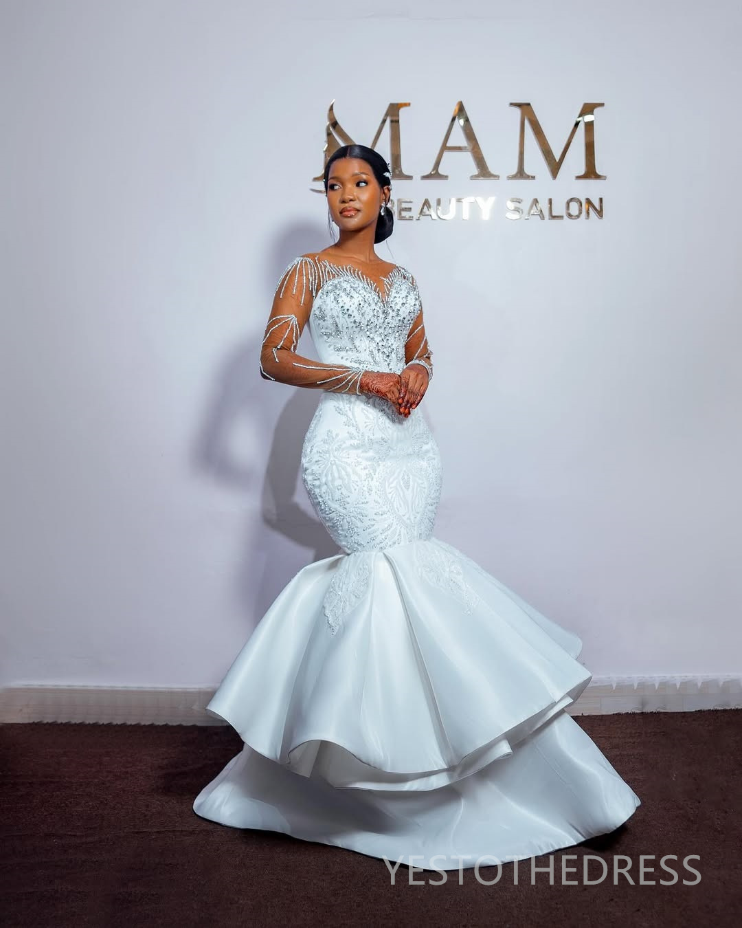 2025 Plus Size Wedding Dress Bridal Gowns For Bride Mermaid Sheer Neck Long Sleeves Illusion Beaded Lace Wedding Gowns For Black Women D460