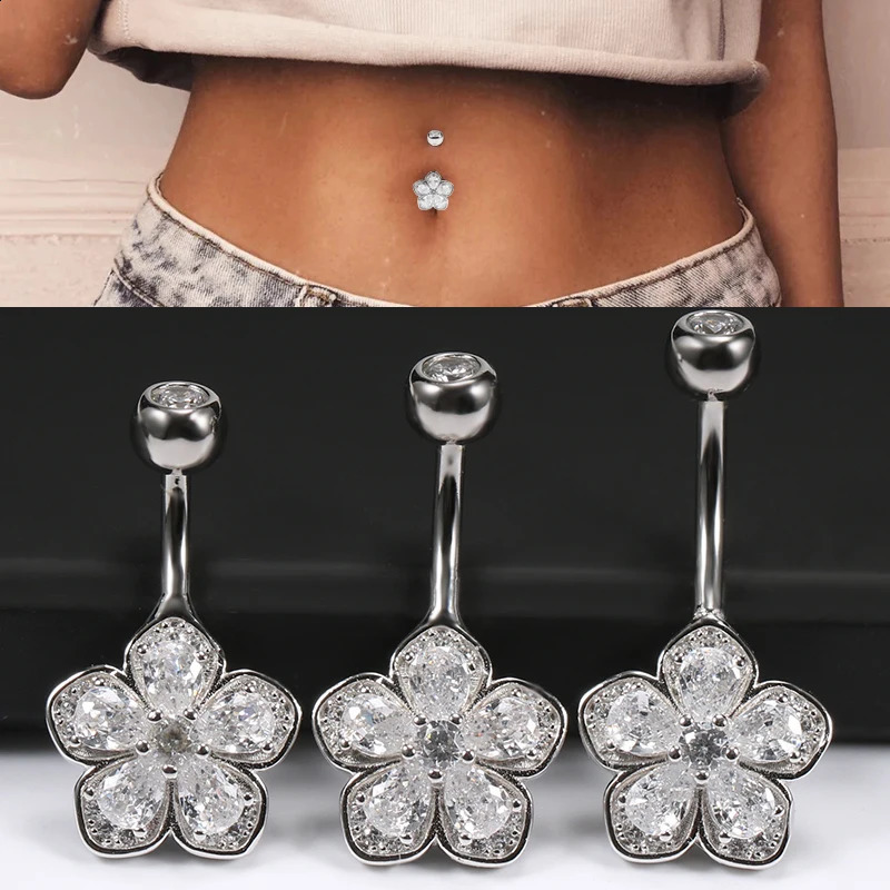 Flower Navel Belly Button Piercing Rings Bulk 925 Sterling Silver Body Jewelry For Women Fine Summer Accessories Romantic Gift 250107