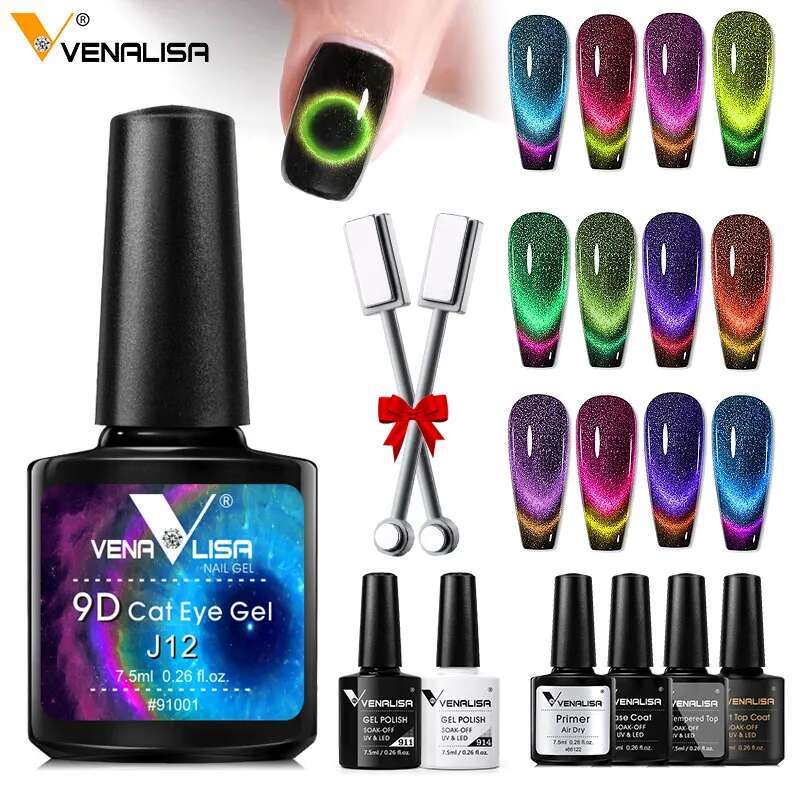 Venalisa 7.5ml Newest Art Design Manicure Enamel 9D Cat Eyes Magnetic Kit Gel Nail Polish Lacquer Varnish