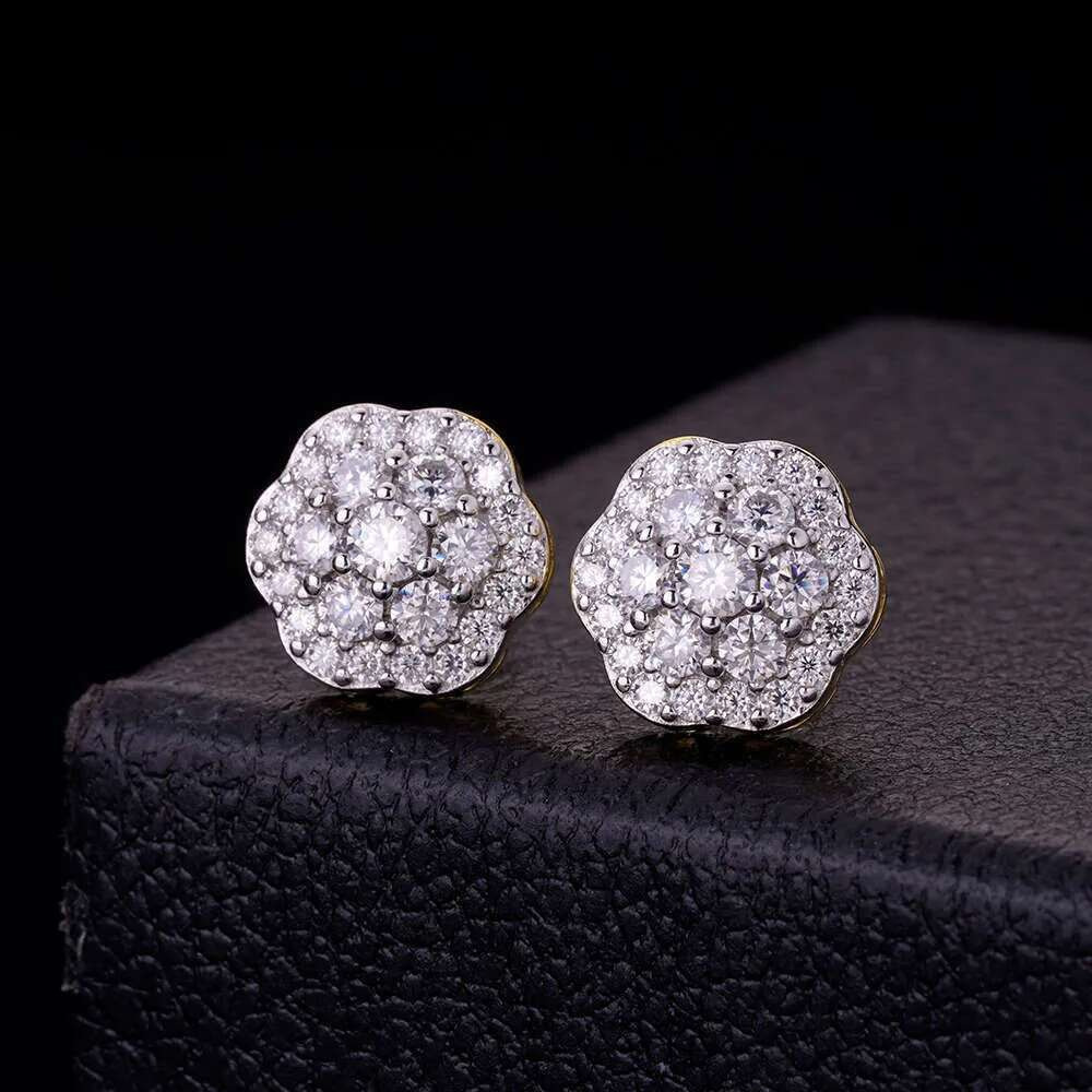 8MM 10MM 12MM Iced Out Hip Hop Pass Dia Tester VVS Moissanite Men 14k Gold Plated wer Cluster Screw Back Earrings