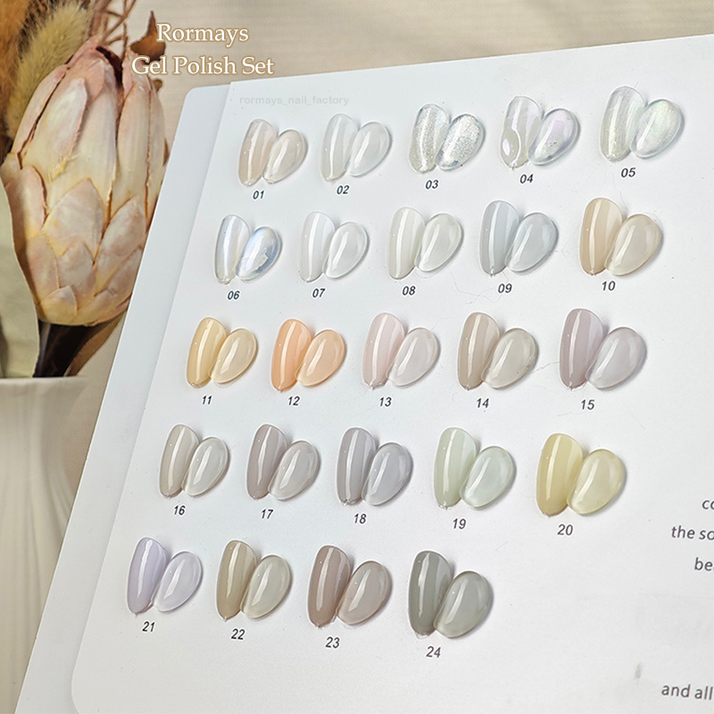 Rormays White gel Set 24PCS Mixed Varnish Cream White Initial White Semi Permanent Varnish Soaked Nail Salon Primer Finish Nail Factory Wholesale