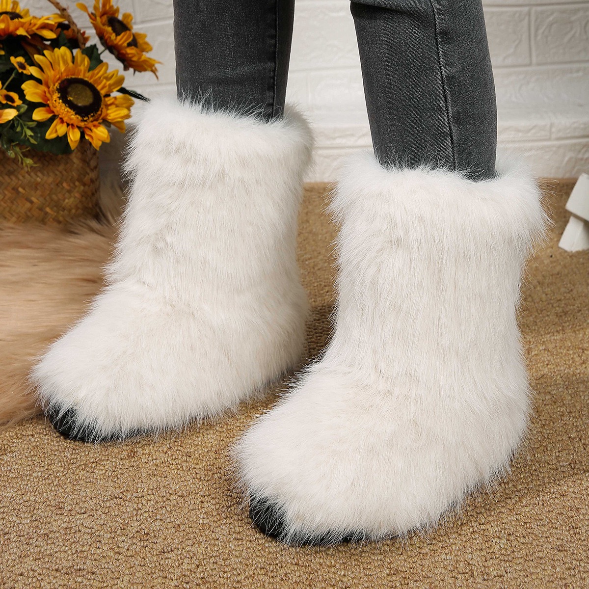 2025 new Womens Fluffy Faux Fur Boots Stylish High-Top - Versatile Winter Warmth for Snowy Adventures 240909
