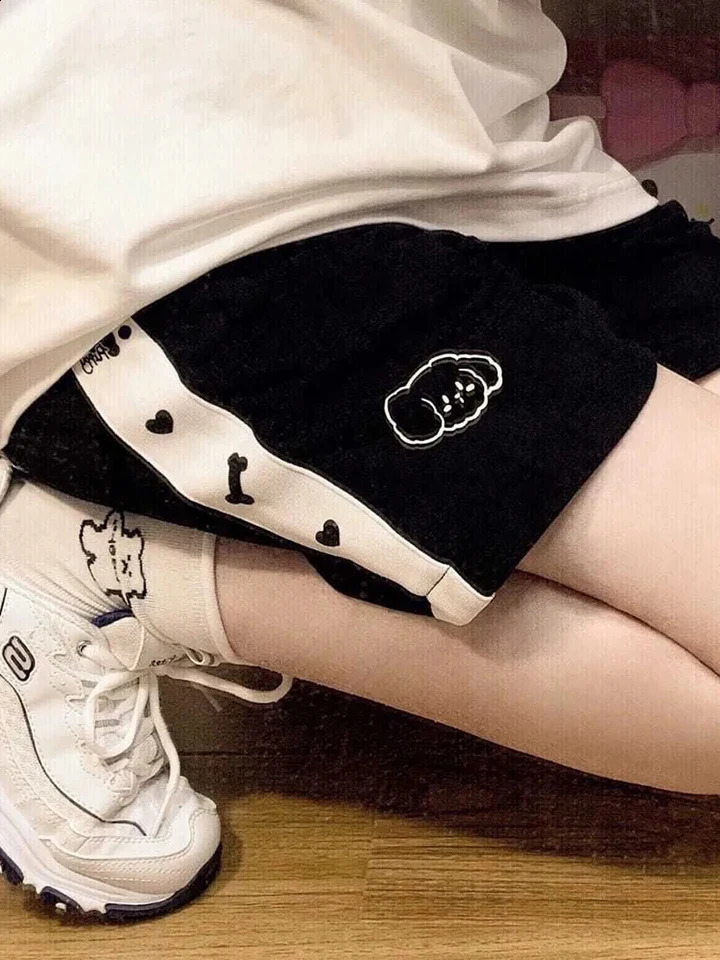 Jmprs Japan Cute Cartoon Print Short Kawaii High Waist Loose Sport Shorts Summer Preppy Style Casual Lady Vintage 250107