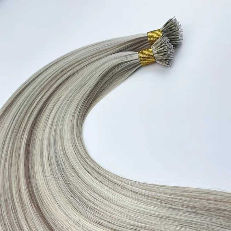 P30A/00 Remy hair nanoring tip microbeads Remy natural European human hair extension highlights 6-28 inches g/strand W250113