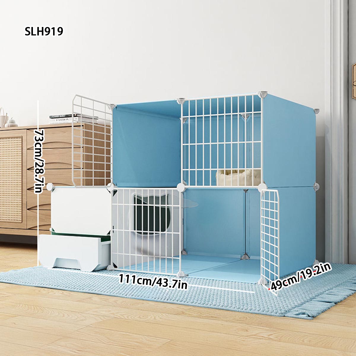 Indoor Triple-Storey Cat Condo with Huge Litter Pan and Cozy Nook Space