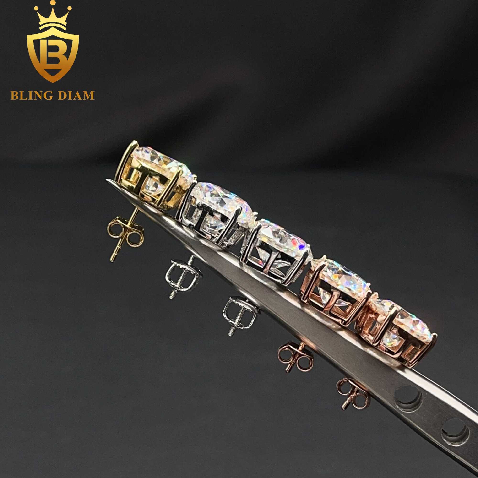 11mm Fine Jewelry Iced Out 925 Sterling Silver VVS Moissanite Diamond Screw Back Stud Earrings