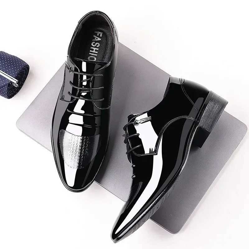 Trending Classic Men Dress Shoes for High Quality Men Oxfords Patent Leather Shoes Lace Up Formal Leather Wedding Party ShoesXJ250113