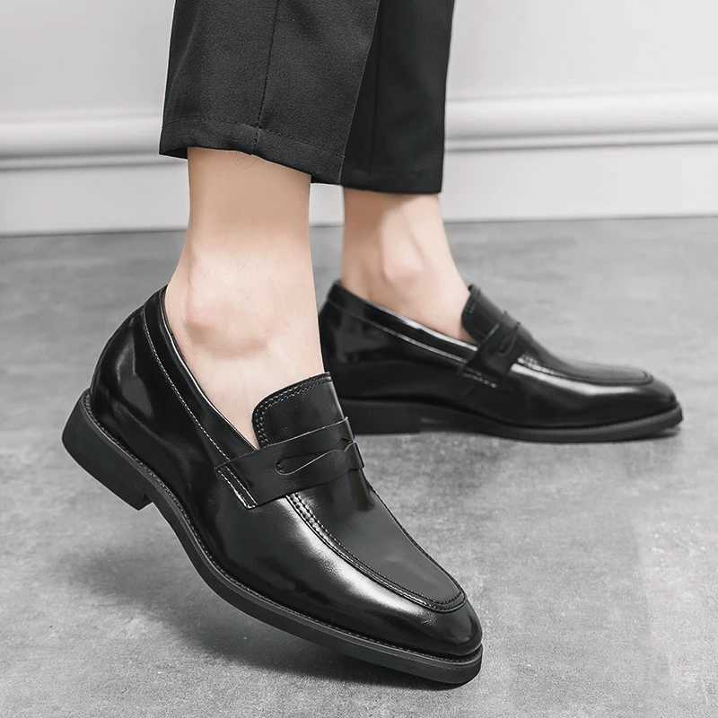 New Men Leather Shoes Height Elevator Shoes For Men Luxury Dress Shoes Slip Business Comfortable Increase 6cm Wedding LoafersXJ250113