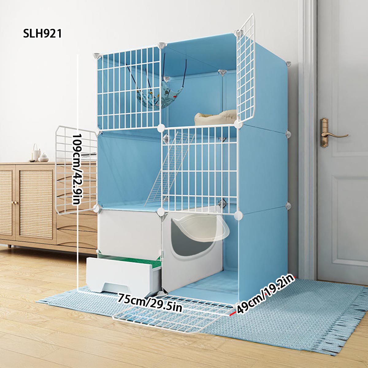 Indoor Triple-Storey Cat Condo with Huge Litter Pan and Cozy Nook Space