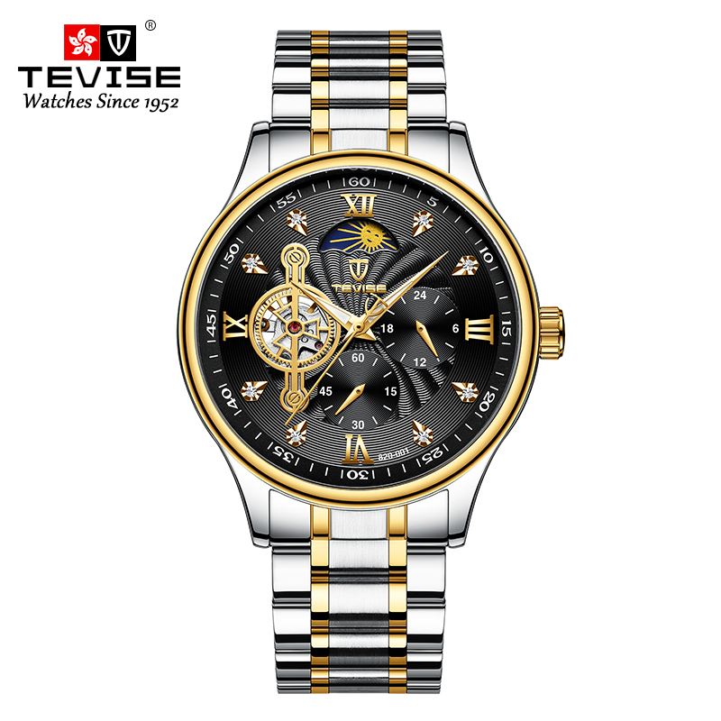 TEVISE Designer Watch Stainless Steel Strap Business Waterproof Automatic Mechanical Mens Watch T053-820-001
