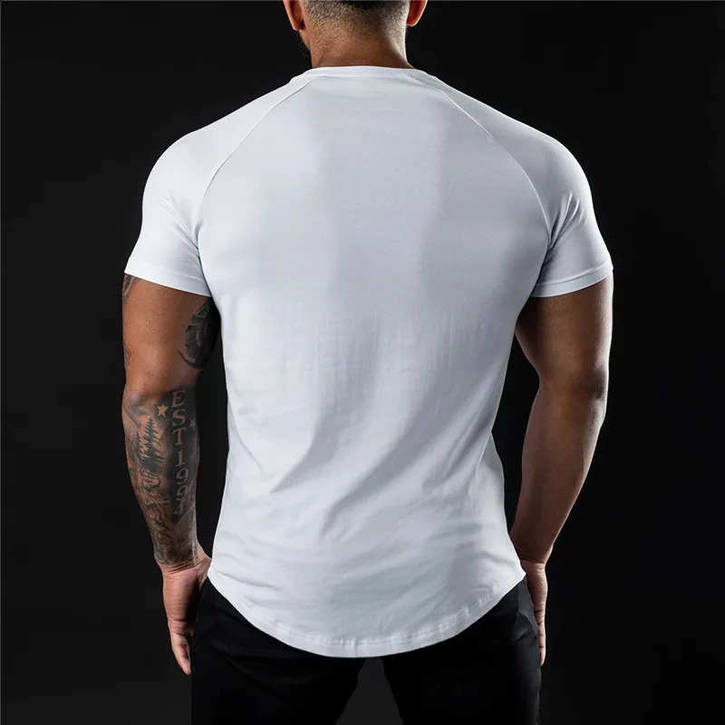 Plain Gym Tshirt Men Summer Fitness Clothing ONeck Short Sleeve T shirt Cotton Slim Fit Bodybuilding Workout Tees Tops 250113