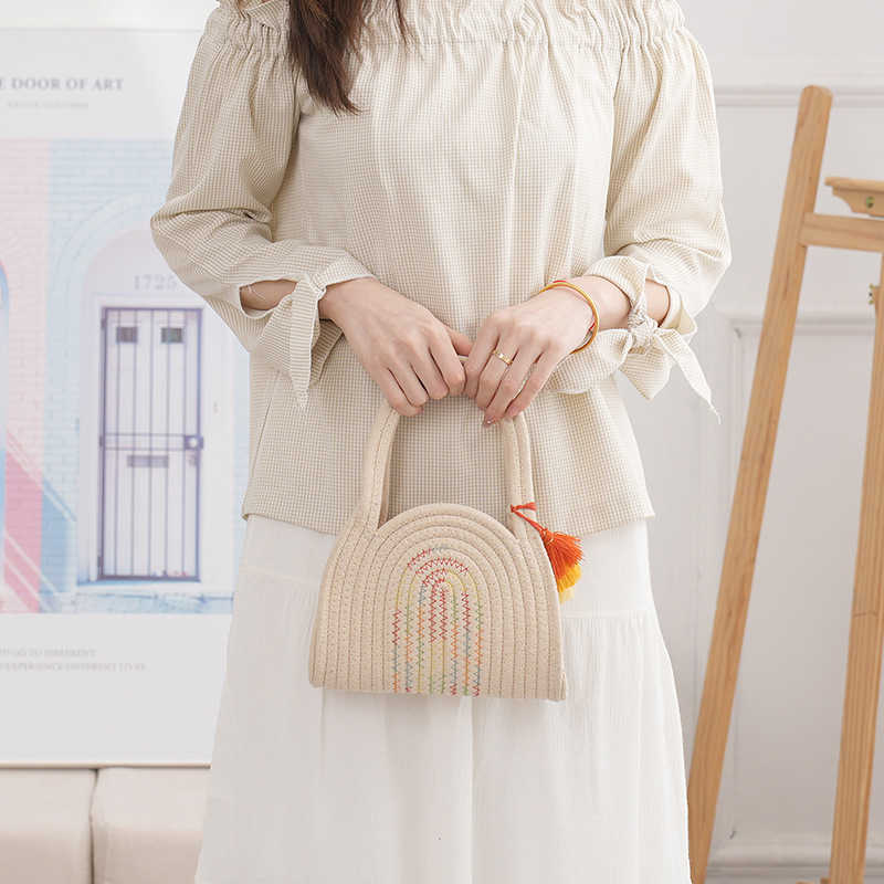 Knitted Bag for Women 2023 New Simple and Fashionable Handbag, Hand-held Cotton Thread Vacation Tote Bag, Mini Handbag 250113