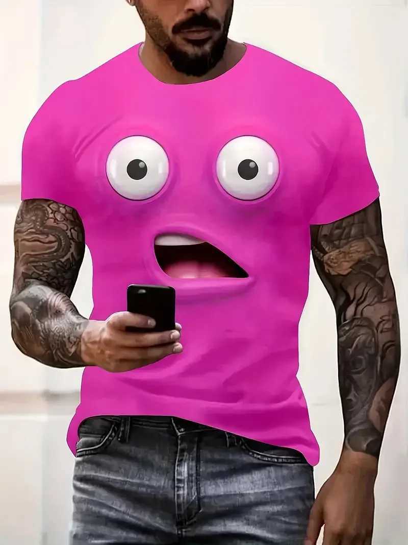 Mens T Shirt 3D Face Print Funny Y2k Casual Short Sleeve O Neck Loose Tee Top Streetwear Pullover Outdoor Oversized Clothing X250113