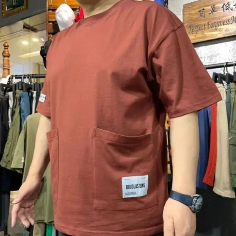 Multipocket Short Sleeve Tshirt Cotton Round Neck Men Clothing Fashion Casual Tooling Style 5xl Oversized Fitness T Shirt Top 250113