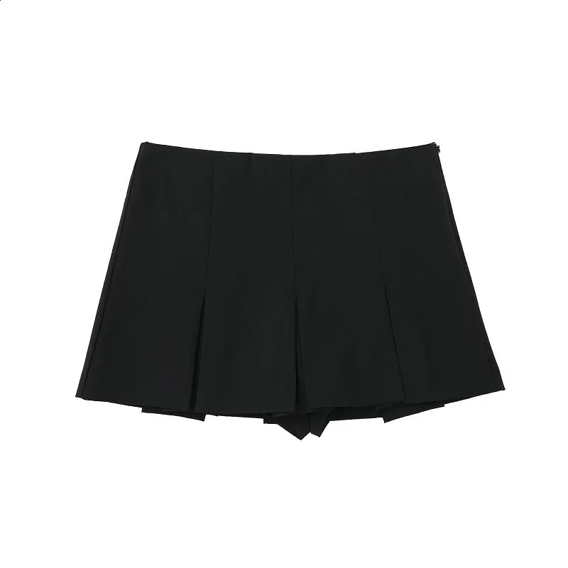 TRAF 2024 Pleated Skirt Shorts for Women High Waist Mini Short Summer Basic Skort Holiday Casual Ladies 250107