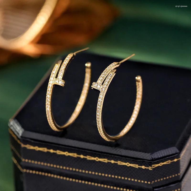 Stud Earrings High-end Style Personalized Micro Inlaid Zircon Circle White Matching Light Luxury Temperament