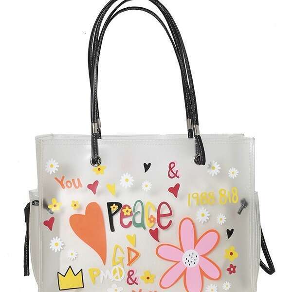 Transparent Jelly Women's Large Capacity 2024 New Street Trend Fashion Handheld Shoulder Tote Bag