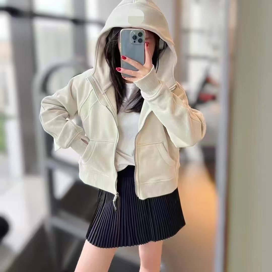 Designer women's 2025S yoga suit scuba fabric full zipper velvet hooded jacket loose casual sports top for women