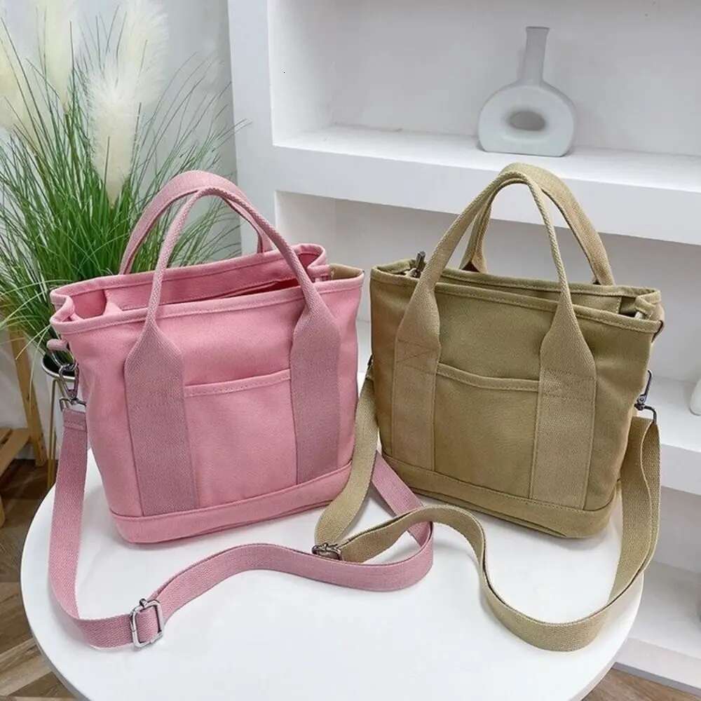 Ins Canvas Shoulder Pure Color Crossbody Large Capacity Simple Tote Bag Backpack Handbag