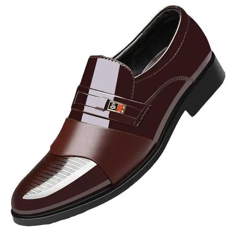 Fi black PU leather shoes slip formal mens shoes Plus size pointtoe wedding shoes mens elegant business casual shoesXJ250319