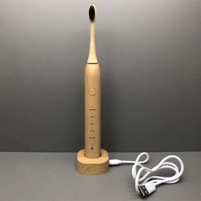 Electric Toothbrush Wireless Rechargeable Ultrasonic Smart Sensor Soft Bristle Adult With Bamboo Case Intelligent Timing