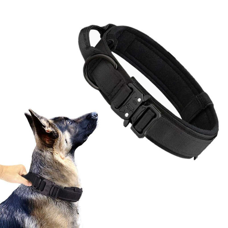DHPET Tactical Dog Collar Adjustable Military Training Nylon Dog Collar with Control Handle and Heavy Metal Buckle for Medium and Large Dogs