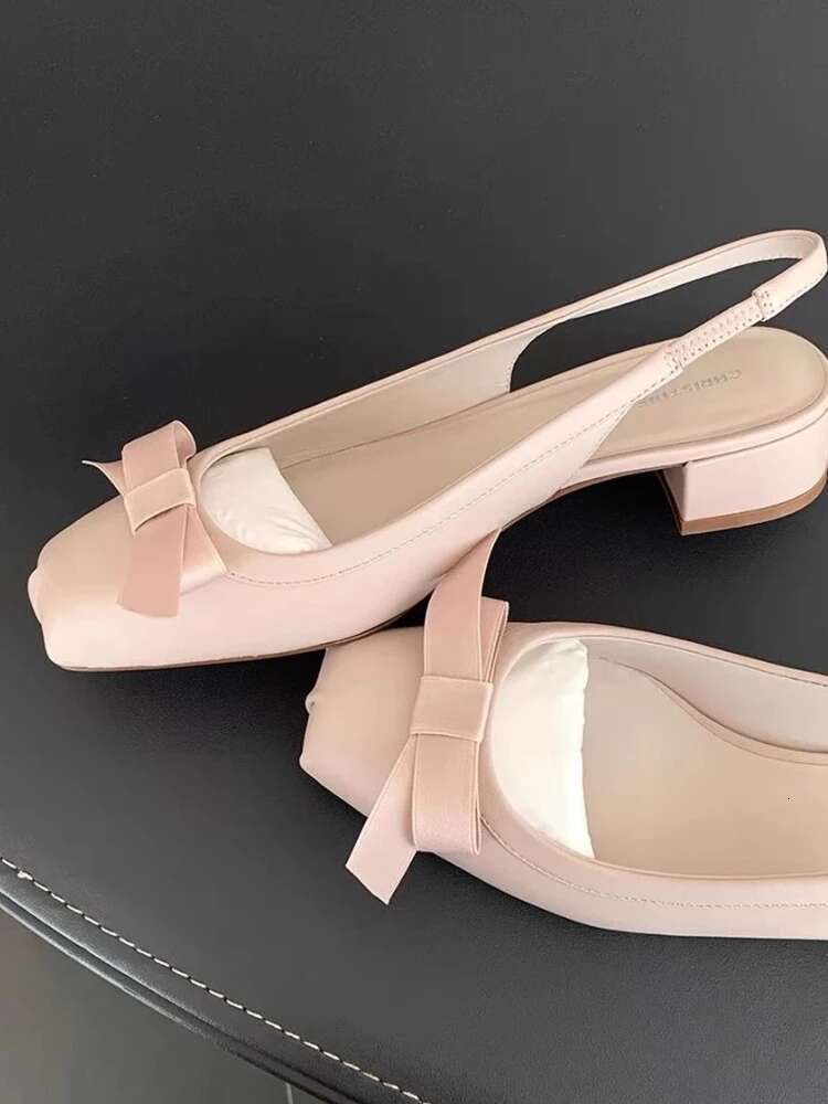 Sweet Solid Square Heels Sandals Women Summer New Elegant Bow French Ballet Female Fairy Gentle Style Mary Jane Shoes 2024