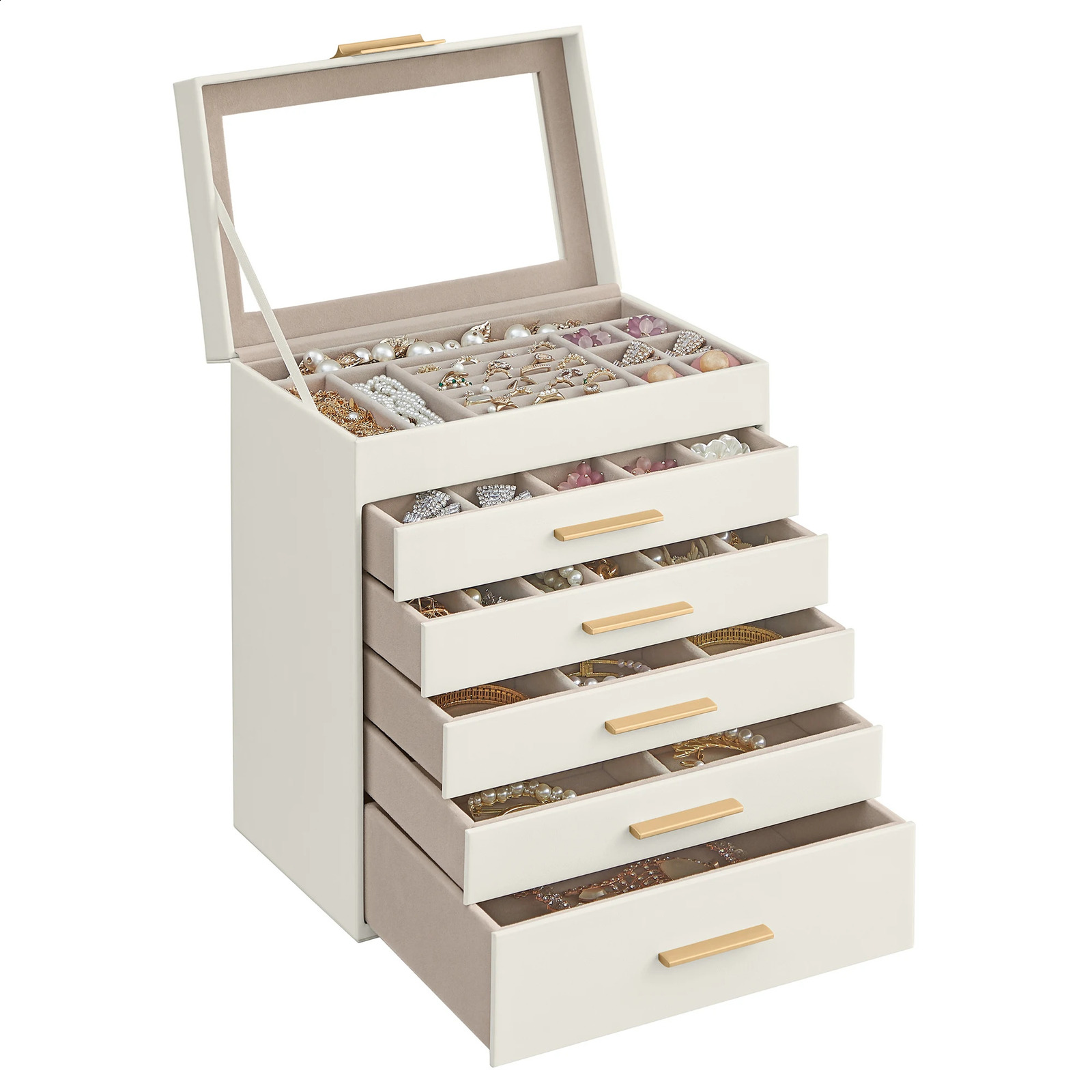 SONGMICS Jewelry Box with Glass Lid 6-Layer Jewelry Organizer 5 Drawers for Sunglasses Big Jewelry Jewelry Storage 250106