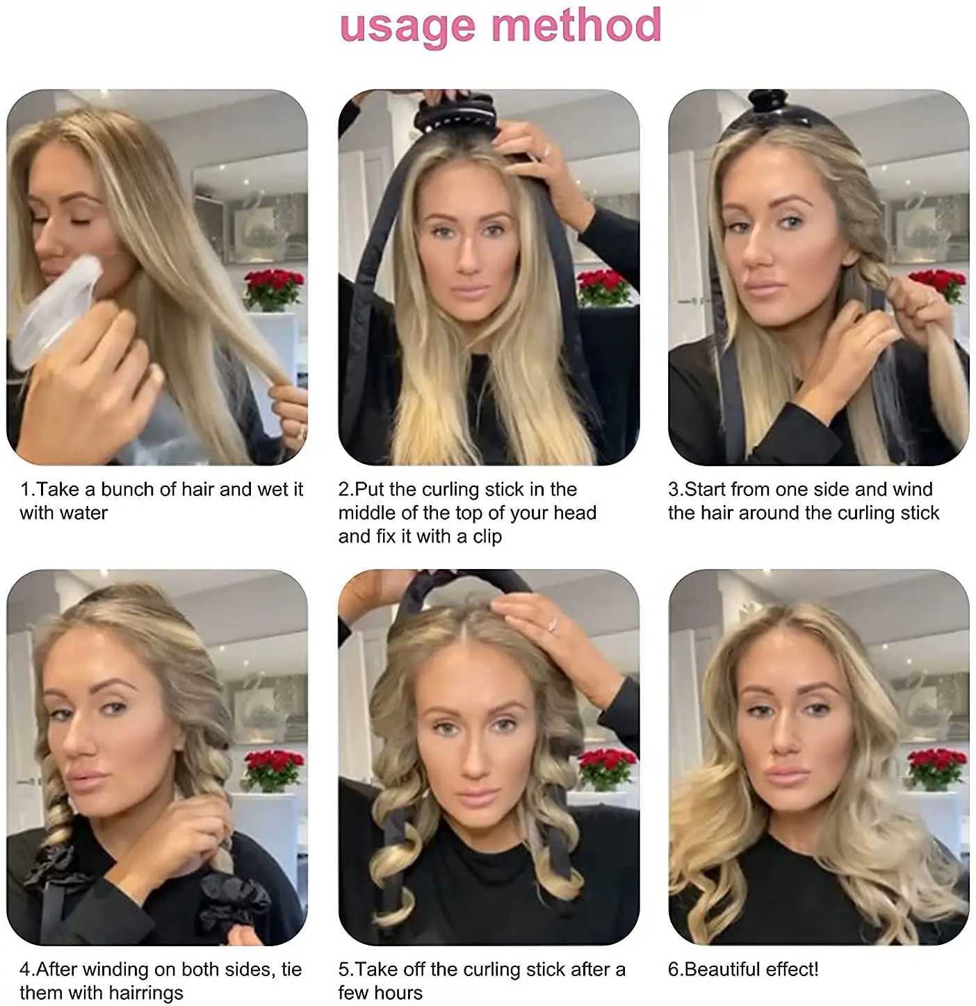 Womens heatless curling hair stick with heatless curling hair curler big soft foam curler W250113