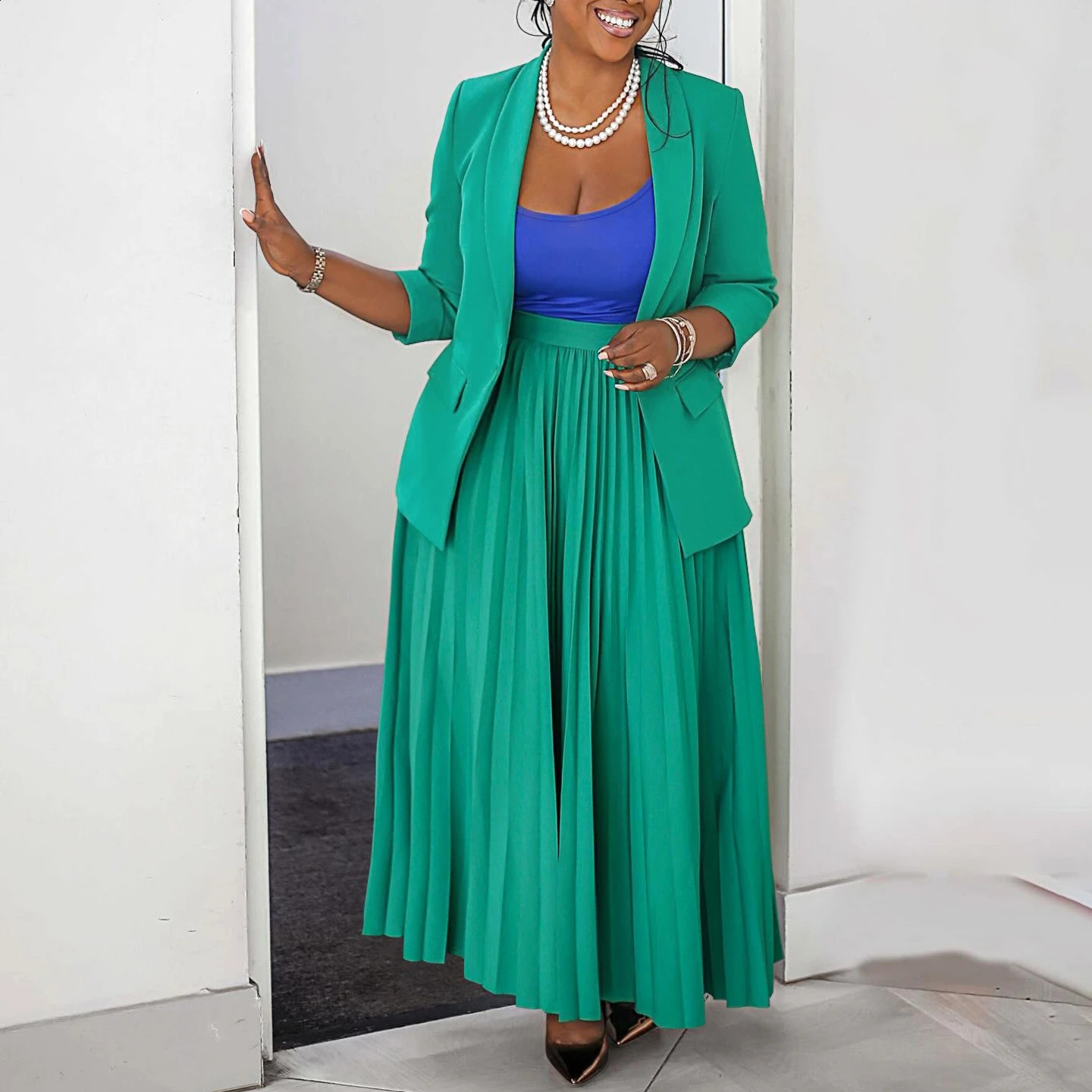 Two Piece Set Plus Size Clothes Spring Autumn VNeck Long Sleeve Top Maxi Skirt Women Sets Streetwear Casual Office Lady Suit y250122