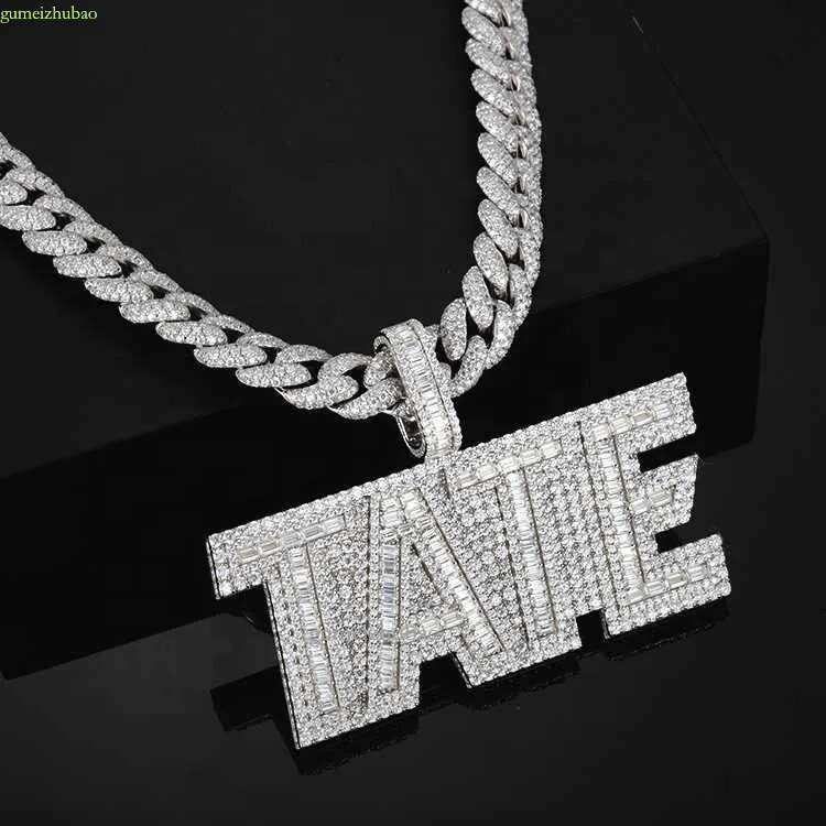 AAA GEMS 12MM Moissanite Gold Over Sier Iced Out Chain 3 Rows Men Hip Hop Cuban k Necklace
