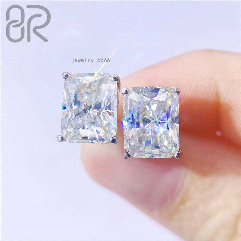 3.5CT Vvs Moissanite Earrings Fast Shipping Wholesale Bling Ice Out Square Diamond Cut 925 Silver Stud Earrings For Women