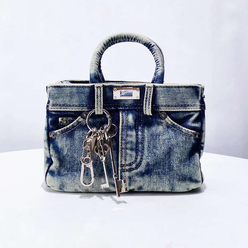 Lock Rivet Decoration Key Bags For Women Designer Handbag Purses New In Vintage Wash Water Denim Shoulder Crossbody