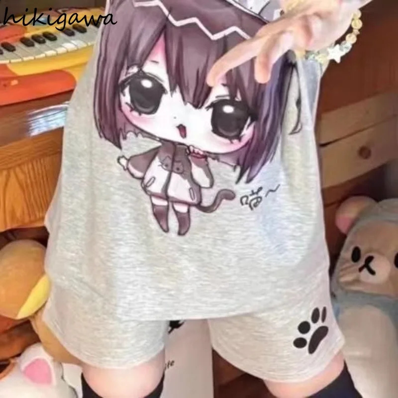 Summer Shorts for Women Japanese Fashion Y2k Pants Pantalones Cortos De Mujer Elastic Waist Bandage Casual Cute 250107