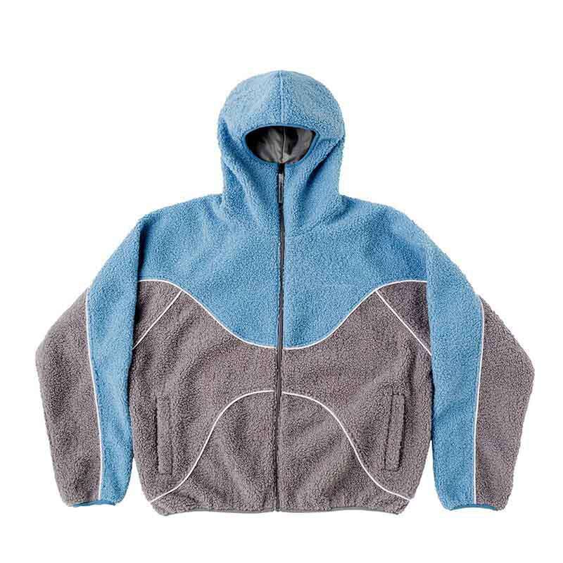 Wind autumn winter new color blocked lamb wool pullover trendy brand American street men's and women's hooded jacket