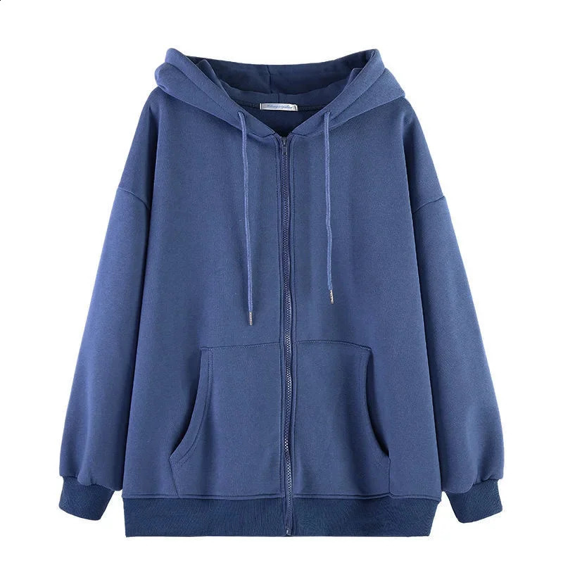 Oversize Women Hoodies Casual Solid Zip Up Hooded Sweatshirt Harajuku Korean Loose Couple Hoodie Jacket Coat Streetwear 250113