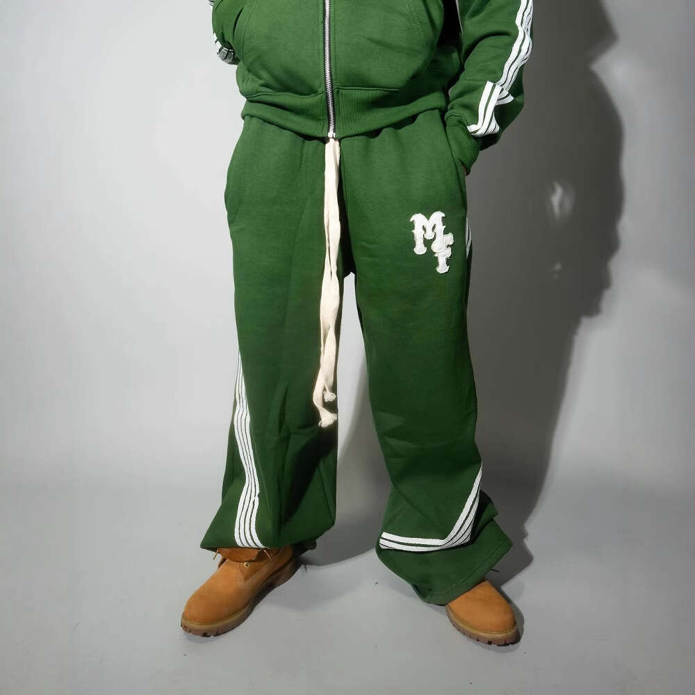 Trendy brand cardigan sweatshirt, durable M embroidery green hooded streetwear, men's zipper cardigan, fashionable