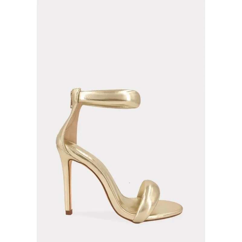 2023 Concise Style One-Strap Sandals For Girls Women Sexy Stiletto Heel Back Zip Cover Heels Summer Sandalias Gold