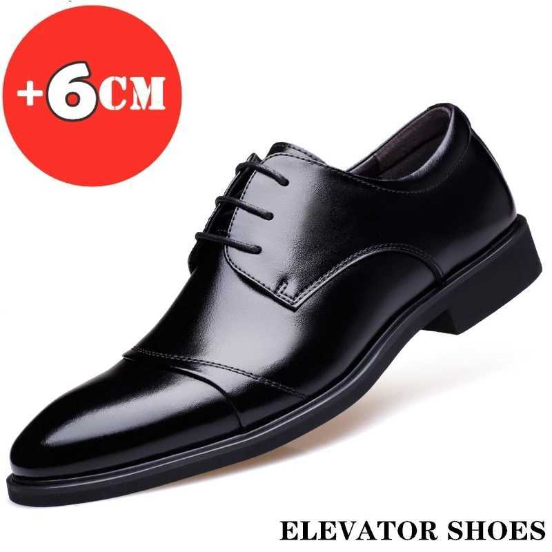 Flat / 6CM Genuine Leather Men Formal Elevator Shoes Wedding Business Height Increase Lift Shoes Invisible Summer Hollow WeddingXJ250113