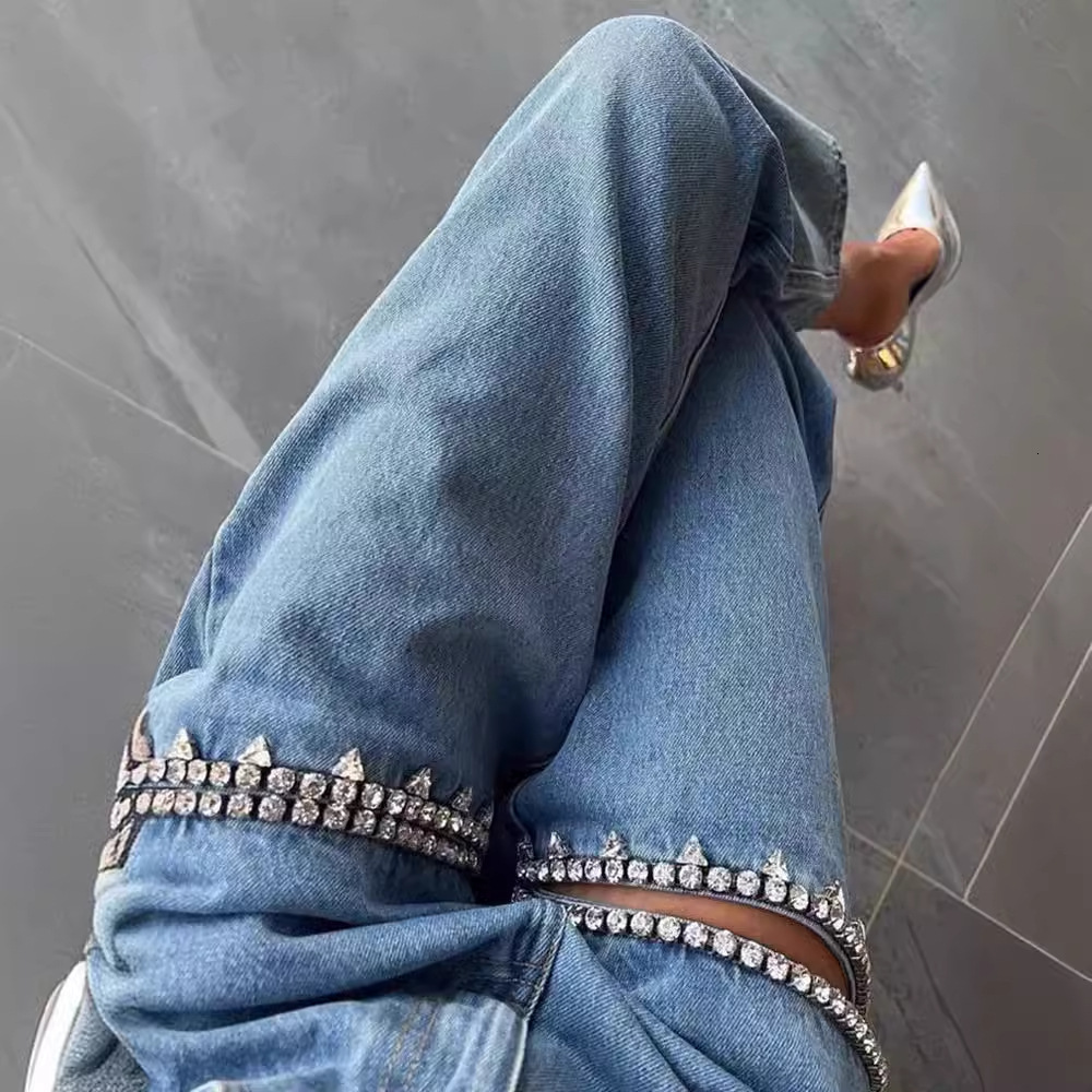 designer jeans baggy jeans womens designer 's bestselling blue perforated straight leg women's 2024 spring/summer jeans 59d