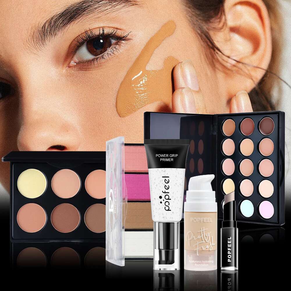 POPFEEL Favorites Surprise Kit Makeup Gift Set for Women, Lipgloss Eyeshadow Foundation Lipstick Blush Primer