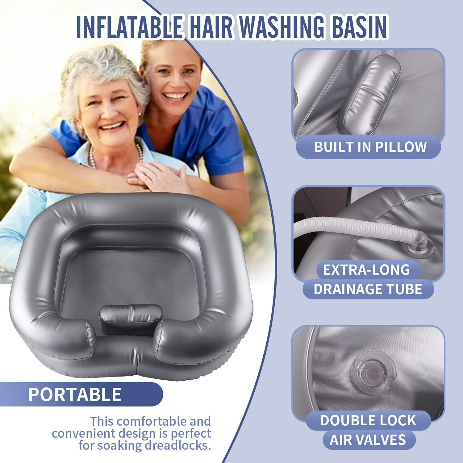 Inflatable Shampoo Basin - Portable Shampoo Bowl, Hair Wash Tub for Dreadlocks and at Home Sink Washing