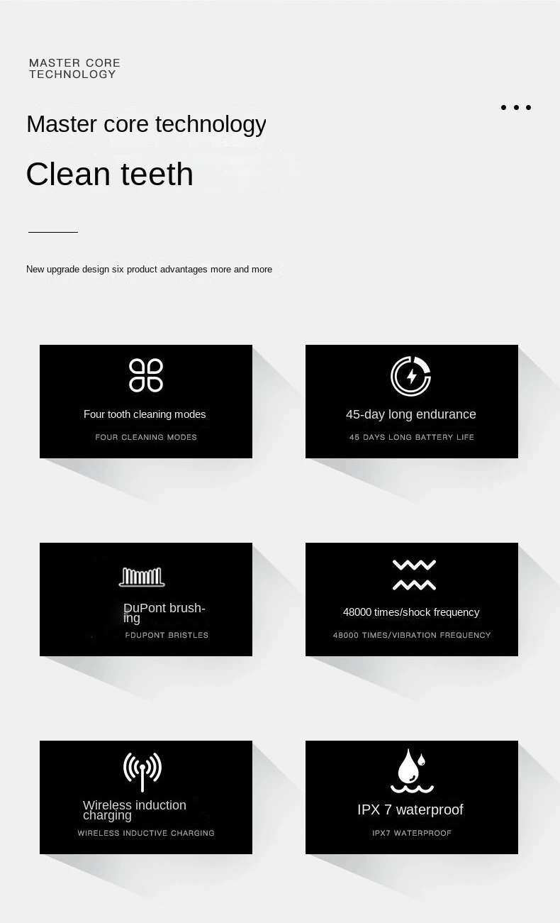 Smart Electric ultrasonic Toothbrush 4 Cleaning Modes High Frequency IPX7 Waterproof Wirelesss Charging Base DuPont Brush Head