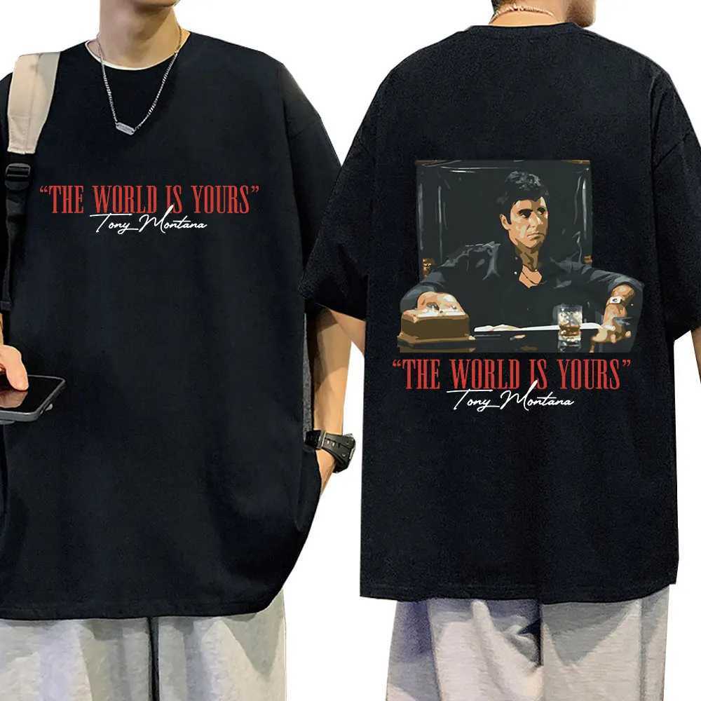 Classic Movie Scarface T-shirt The World Is Yours Tony Montana Al Pacino T-shirts Mens Women Vintage Gothic Oversized T Shirts X2501135