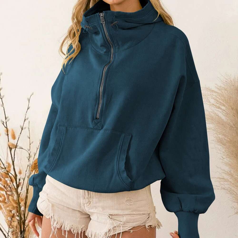Women's Solid Hoodies Autumn Lazy Style Zip Up Loose Hoodie Fashion Sportswear Jogger Clothing Hooded Tops Casual Y2k Sweatshirt