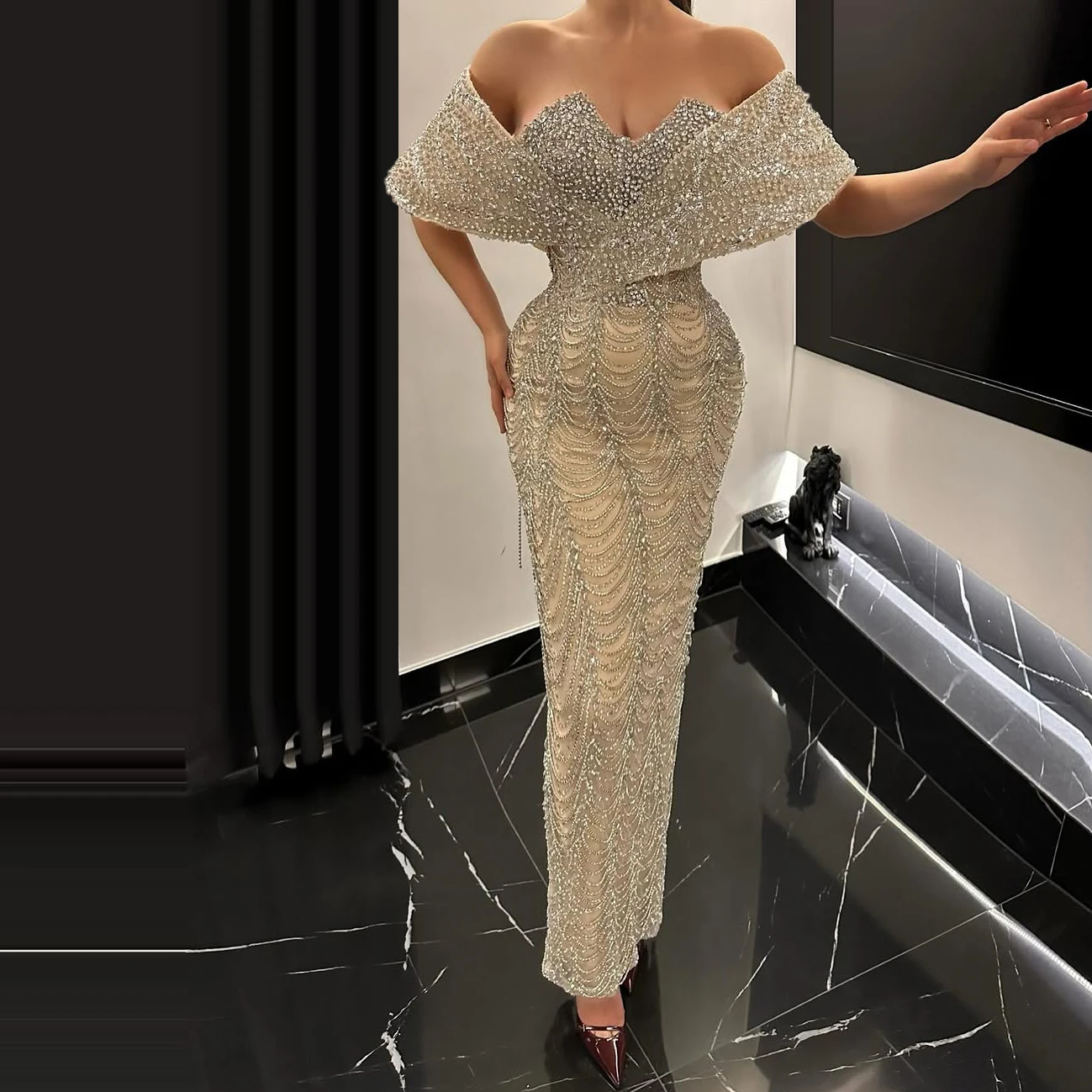 Gorgeous Evening Dresses For Women Sweetheart Neck Off Shoulder Sleeveless Gown Crystal Sequins Customized Dress Party