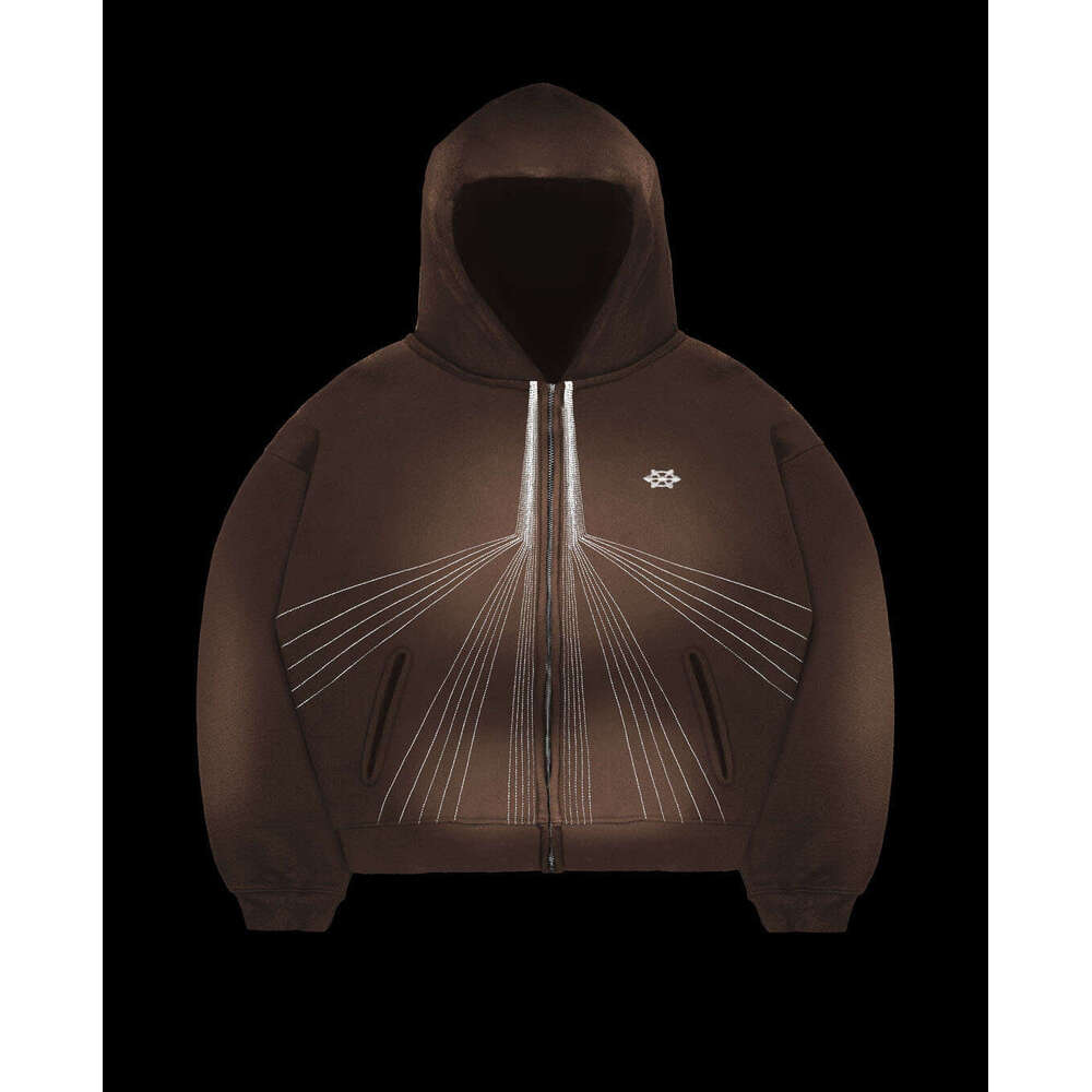 2024 Autumn/Winter Street Trendy Casual Solid Color Sternum Hot Diamond Zipper Loose Hoodie Punk Style